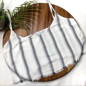 Stella Laguna Beach Crop Top Striped Raw Hem White Navy M Medium